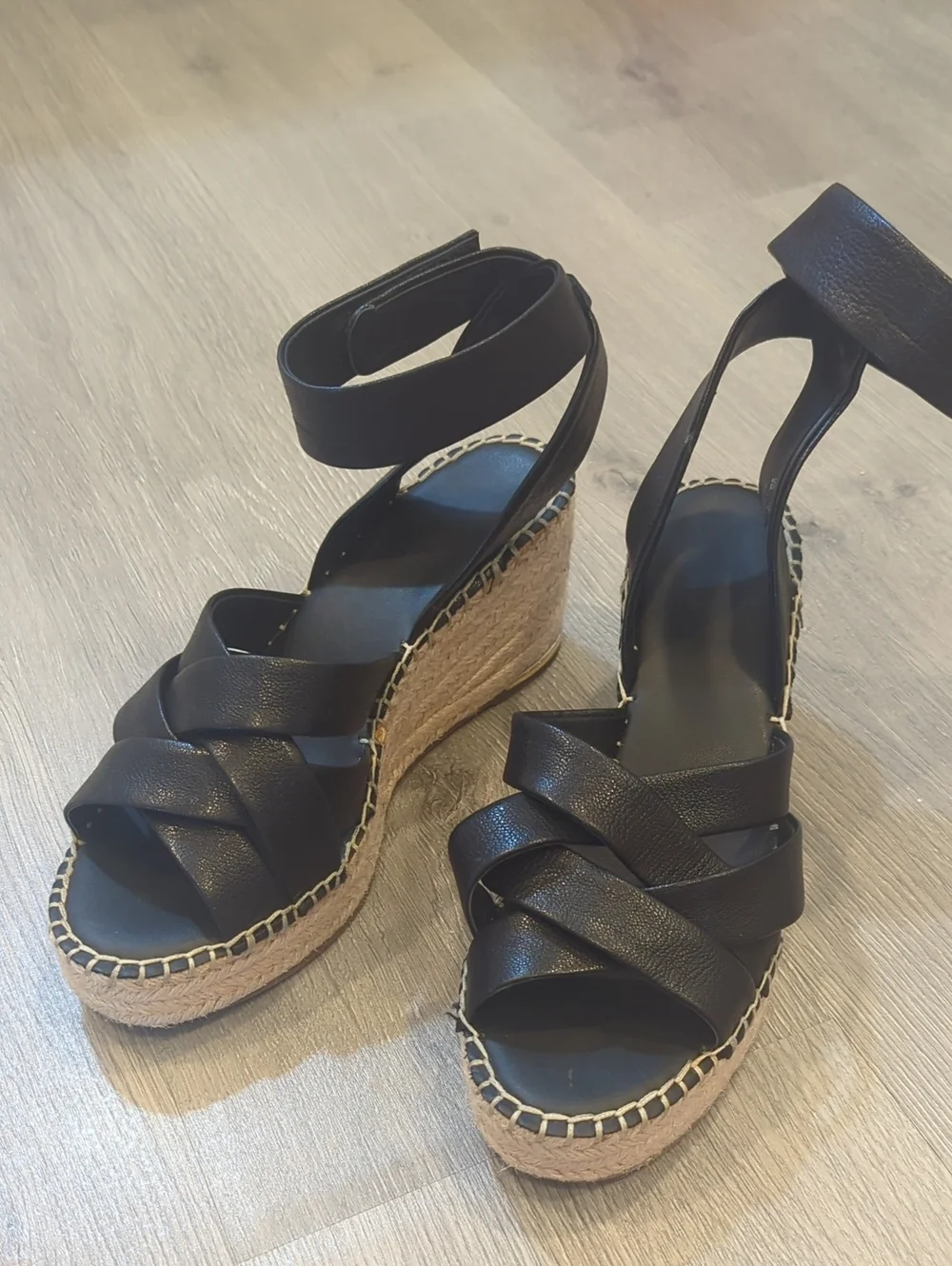 Franco Sarto Black Ankle-Strap Espadrille Wedge Sandals - Women - Picture 2 of 7